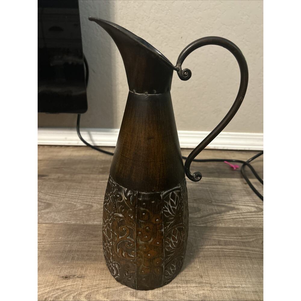 Antique Metal Vase 14” Tall